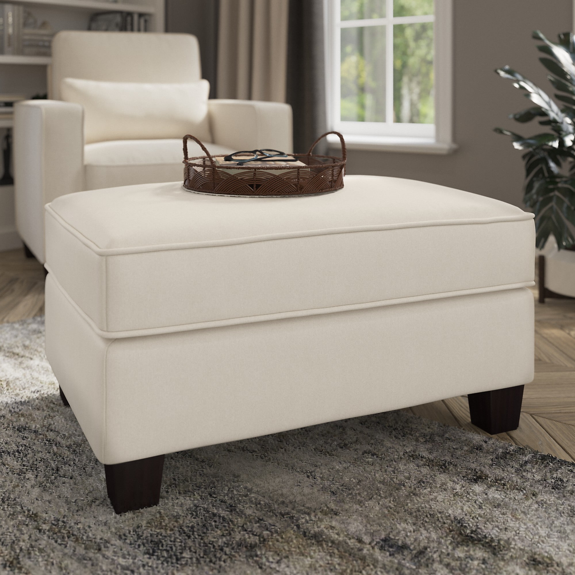 Bush Furniture Stockton Storage Ottoman in Cream Herringbone