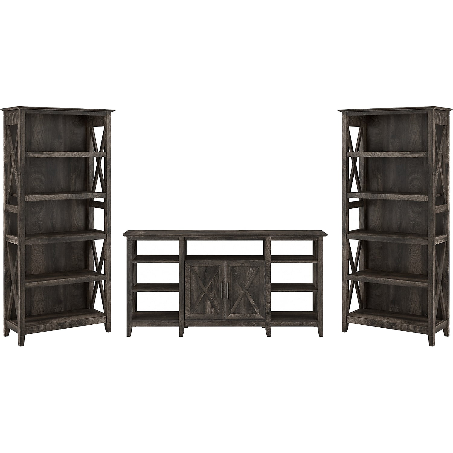 Coastal Retreat Dark Gray Hickory TV Stand and Bookcase Set