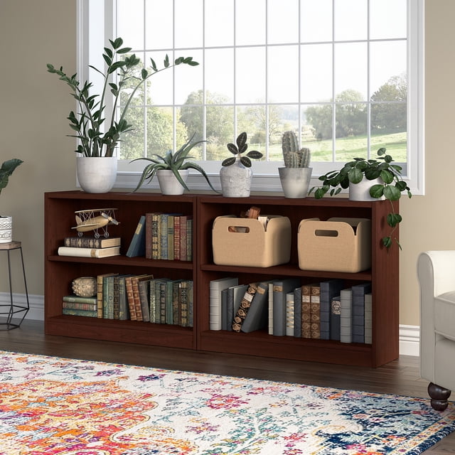 Bush Furniture Modern 2 Shelf Bookcase Set of 2, Long Low Wide Standard ...