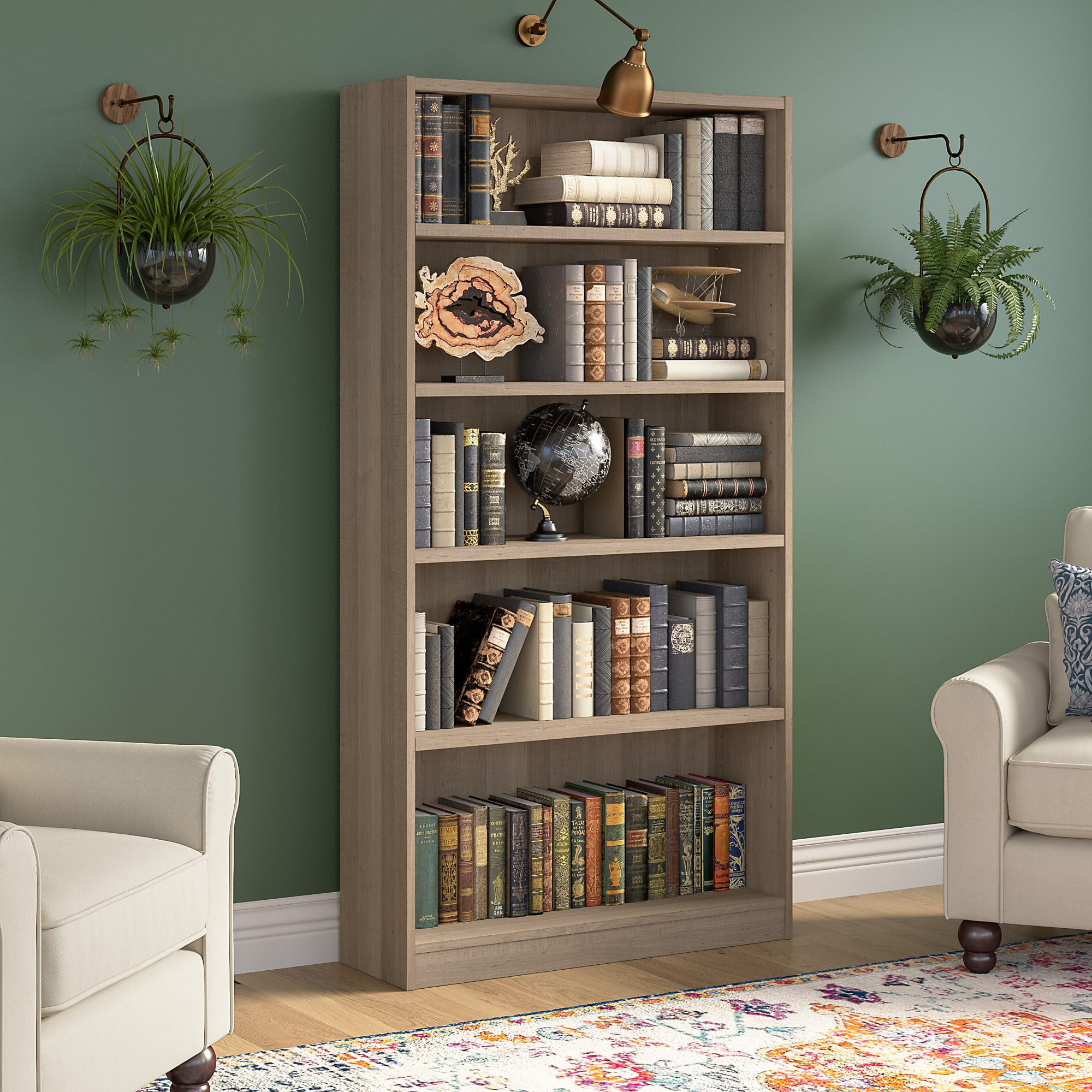 Ash Gray Contemporary 5-Shelf Adjustable Bookcase