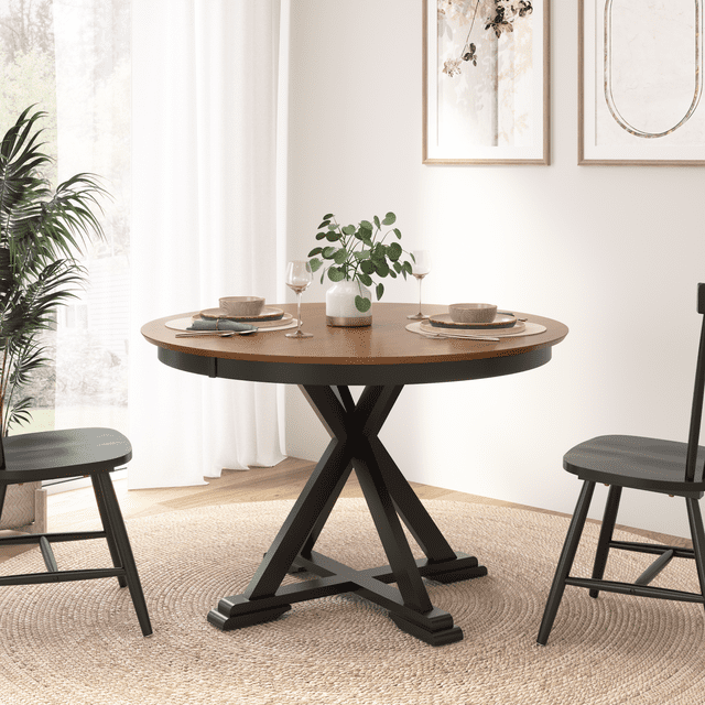 Table Bush Round Table Bush Furniture West End 45W Round Trestle Dining Table in Burnished ...