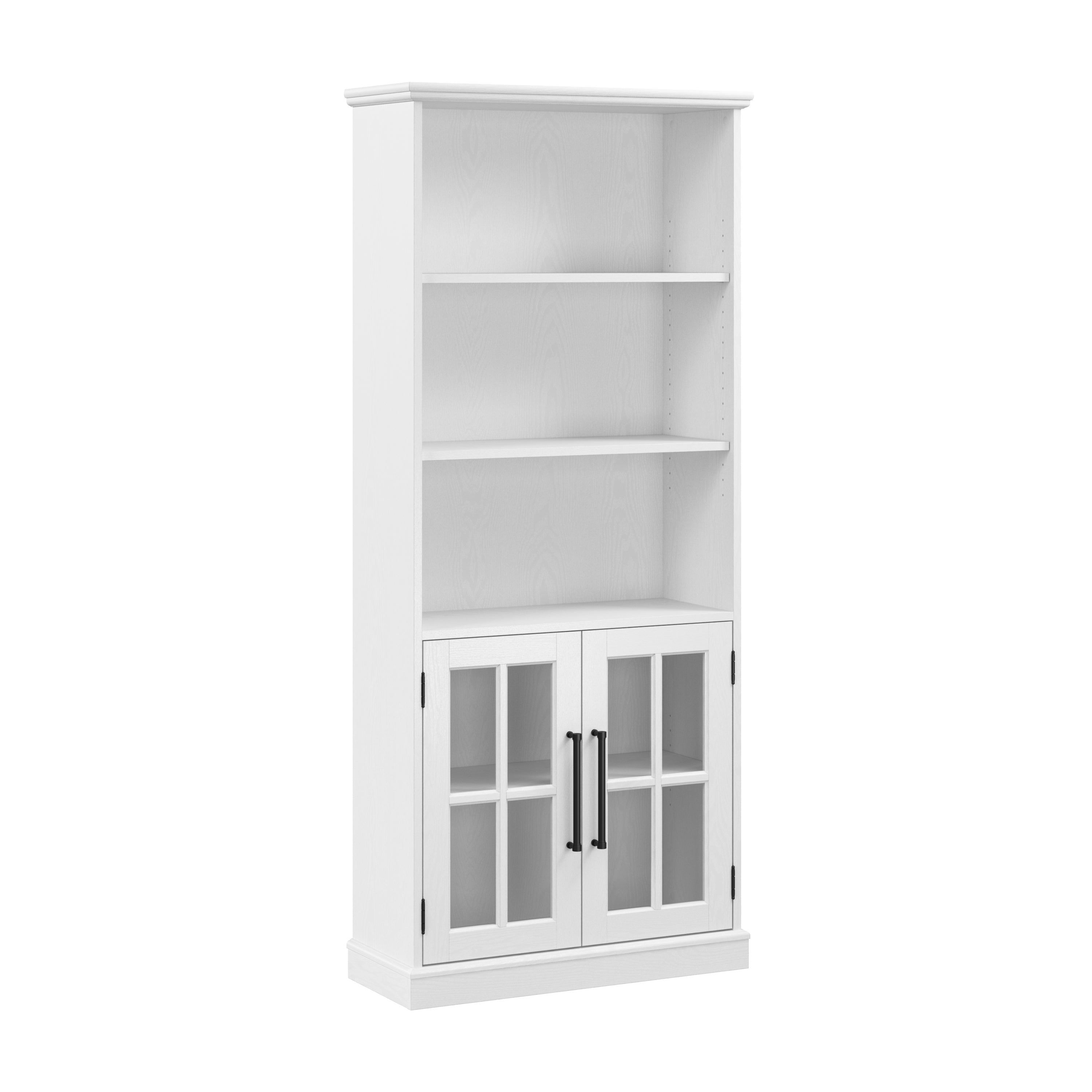 Bush Furniture Westbrook 5 Shelf Bookcase with Glass Doors in White Ash