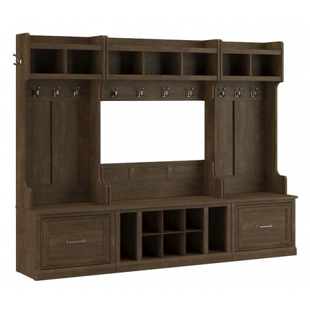 Bush Furniture Woodland Full Entryway Storage Set with Coat Rack and Shoe Bench with Drawers