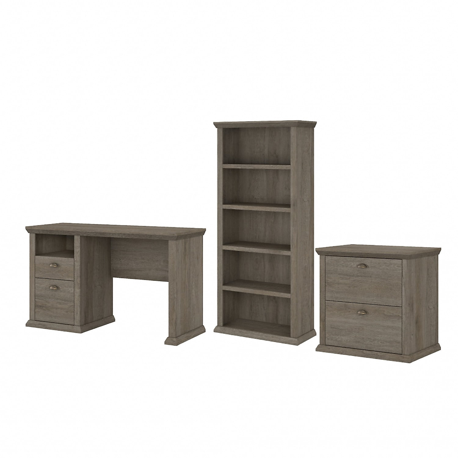 Bush Furniture Yorktown 50W Home Office Desk with Lateral File Cabinet and 5 Shelf Bookcase