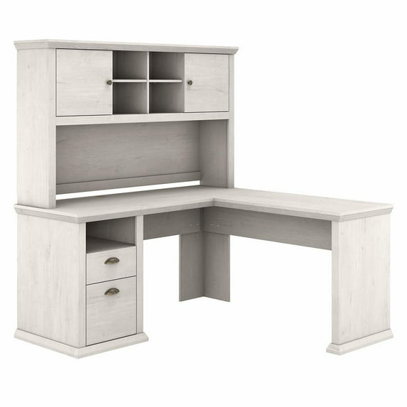 Bush Furniture Yorktown 60" W L Shaped Desk with Hutch, Off-White