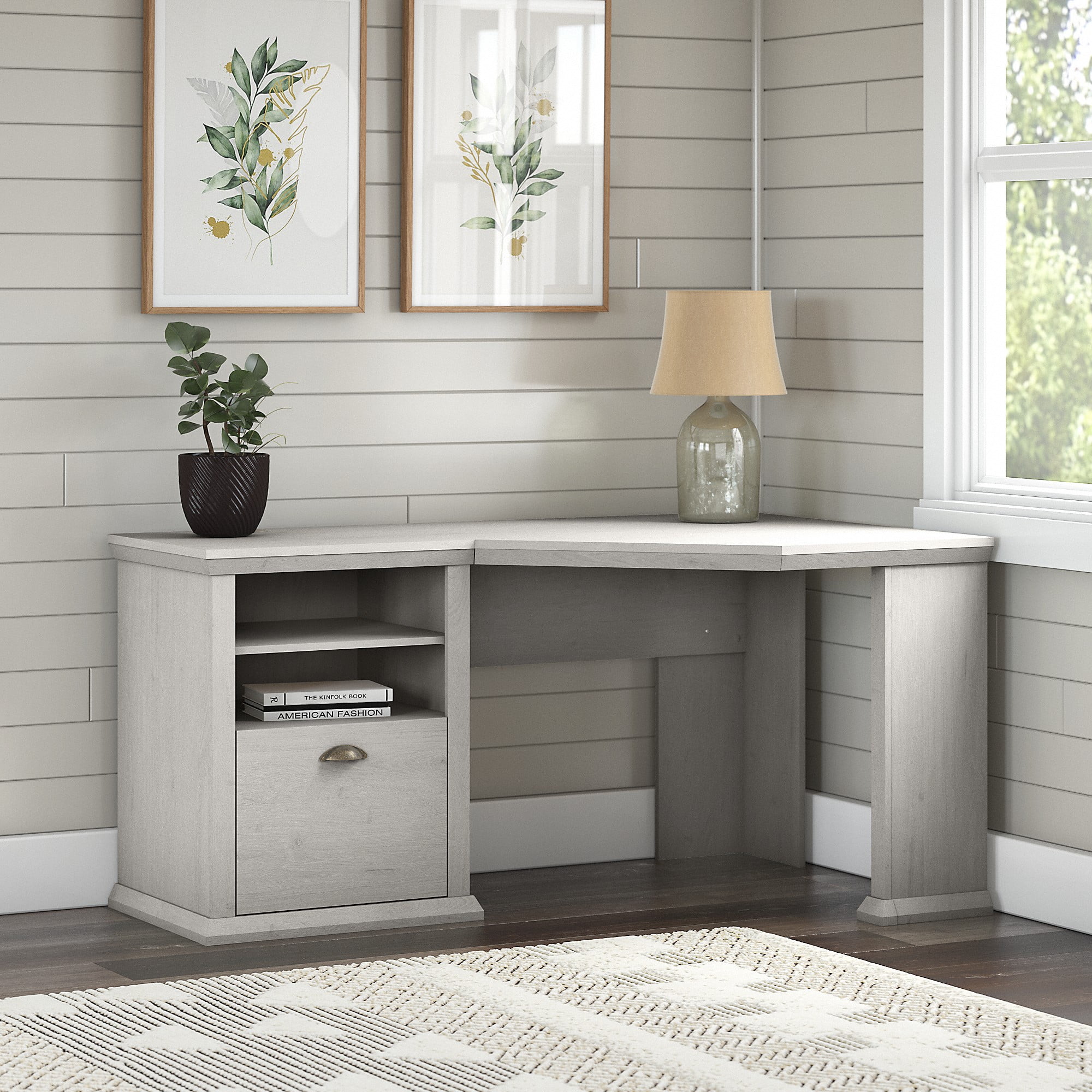 Bush Furniture Yorktown 60W Corner Desk with Storage, OffWhite