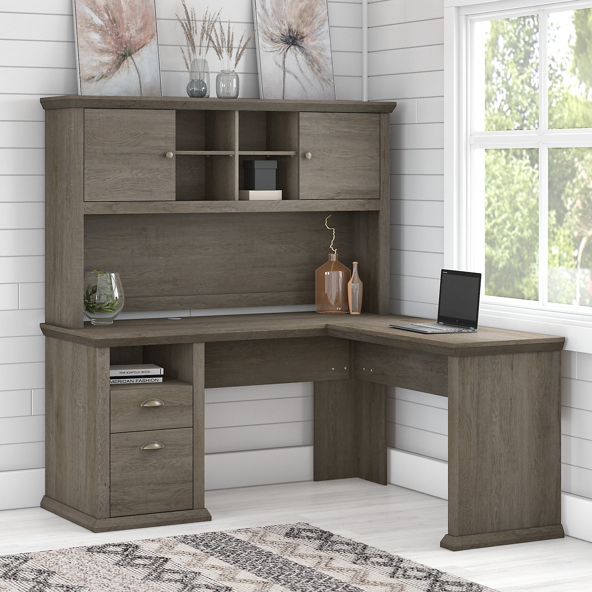 Bush Furniture Yorktown 60W L Shaped Desk with Hutch