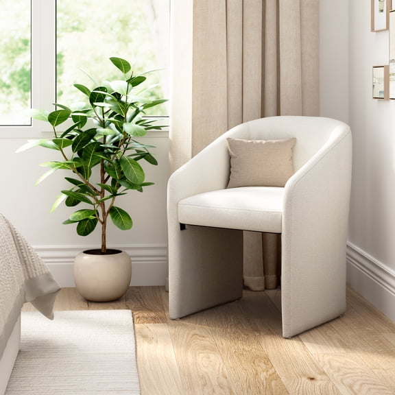Bush Home Camille Upholstered Barrel Dining Chair in Light Cream Fabric