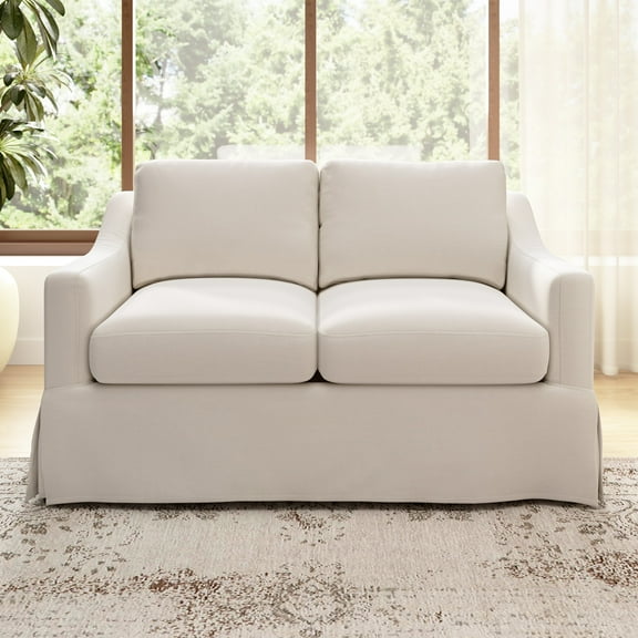 Bush Home Harper 57W Loveseat with Slipcover in Ivory Basketweave Fabric