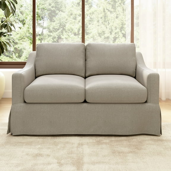 Bush Home Harper 57W Loveseat with Slipcover in Sand Basketweave Fabric