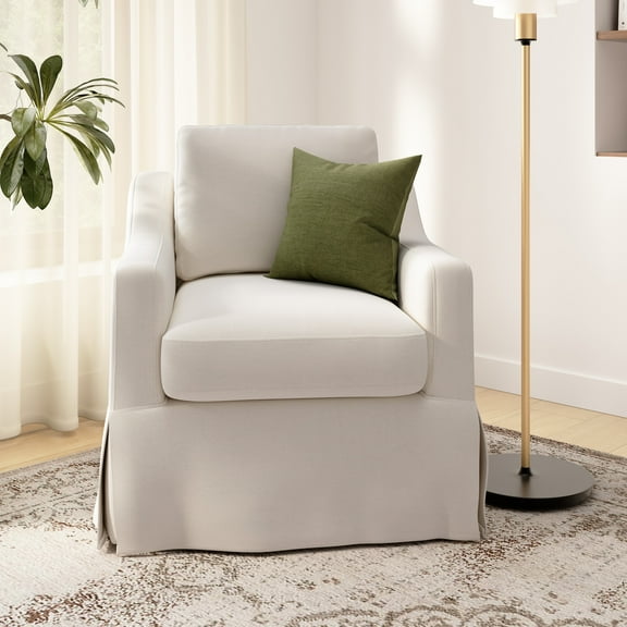 Bush Home Harper Swivel Accent Chair with Slipcover in Ivory Basketweave Fabric