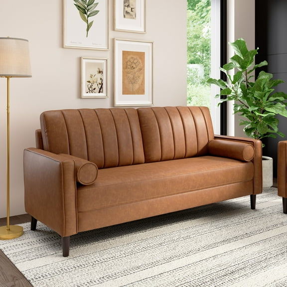 Bush Home Max 77W Sofa in Buffed Camel Vegan Leather
