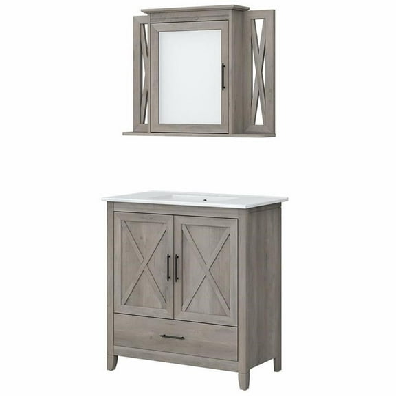 Bush Key West Engineered Wood Bathroom Vanity Sink with Mirror in Driftwood Gray