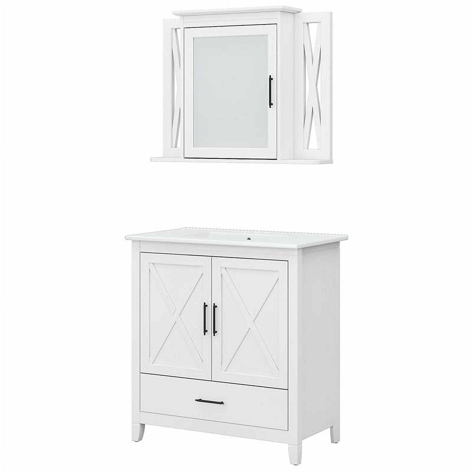 Bush Key West Engineered Wood Bathroom Vanity Sink with Mirror in White Ash