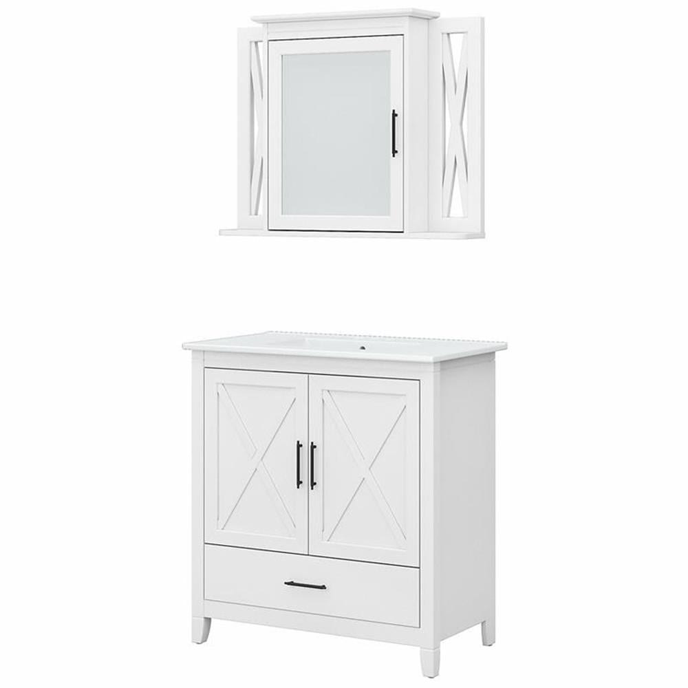 White Ash Engineered Wood Bathroom Vanity Sink with Mirror