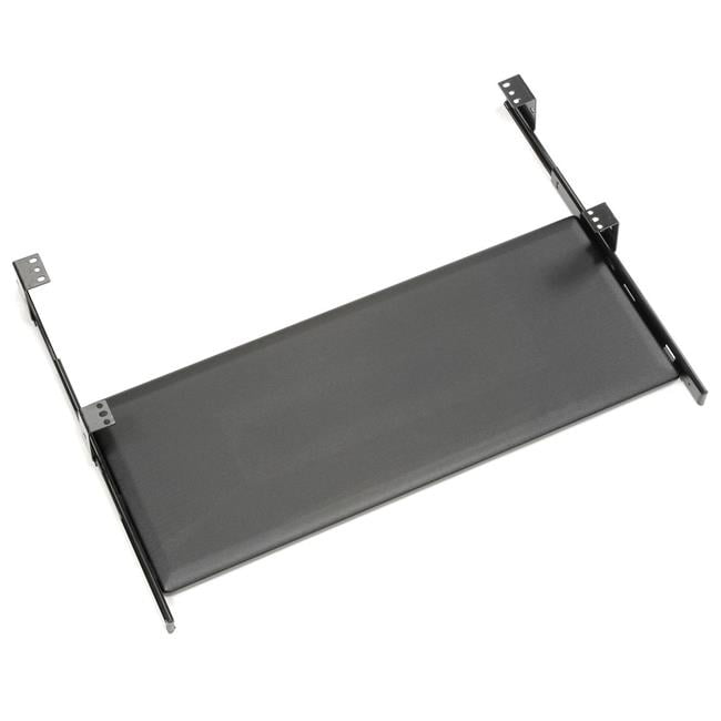 Adjustable Black Metal and Wood Keyboard Shelf with Drawer