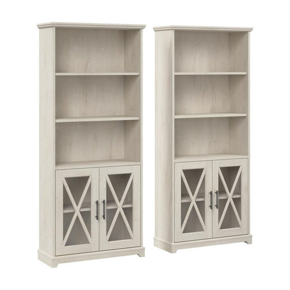 Bush Lennox 5-Shelf Engineered Wood Bookcase in Linen White Oak (Set of 2)