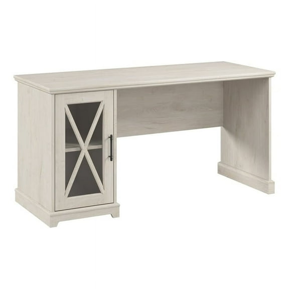 Bush Lennox Engineered Wood Desk with Storage Cabinet in Linen White Oak