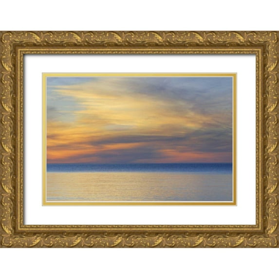 Bush, Marie 14x11 Gold Ornate Wood Framed with Double Matting Museum Art Print Titled - Michigan, Upper Peninsula Lake Superior sunset