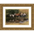 thumbnail image 1 of Bush, Marie 14x11 Gold Ornate Wood Framed with Double Matting Museum Art Print Titled - USA, Montana Horses tended by cowgirl, 1 of 4