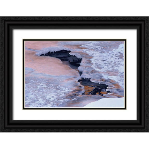 Bush, Marie 24x17 Black Ornate Wood Framed with Double Matting Museum Art Print Titled - CO, Lyons Winter pattern in St Vrain River