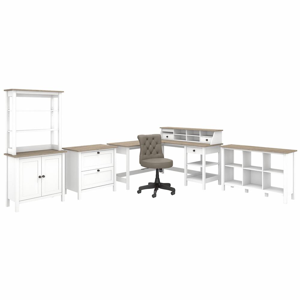 Bush Mayfield 7-Piece Engineered Wood Desk Office Set in Shiplap Gray ...