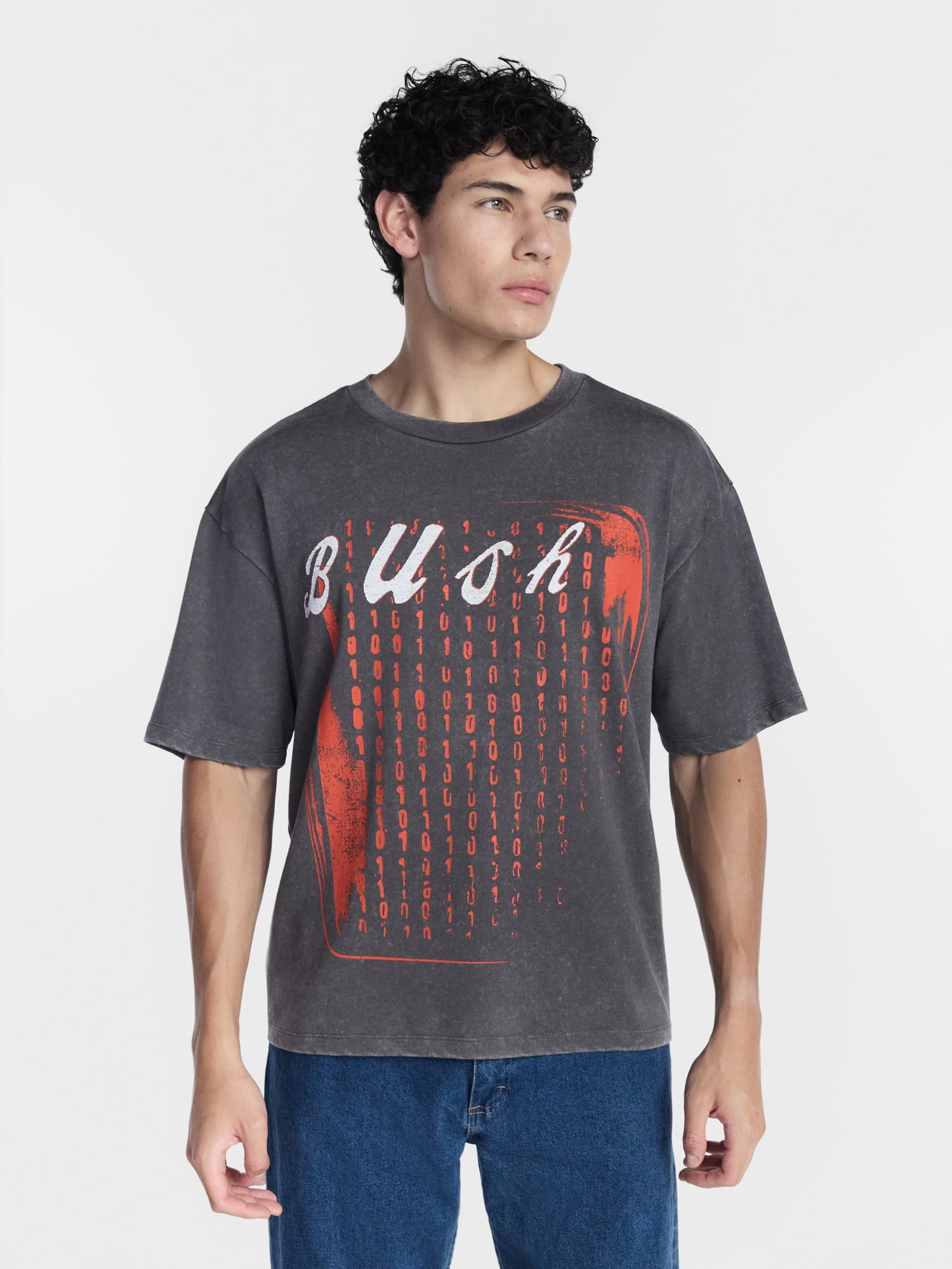 Bush Men's Mineral Wash Boxy Fit Front and Back Graphic Tee Shirt, Sizes XS-4XLT