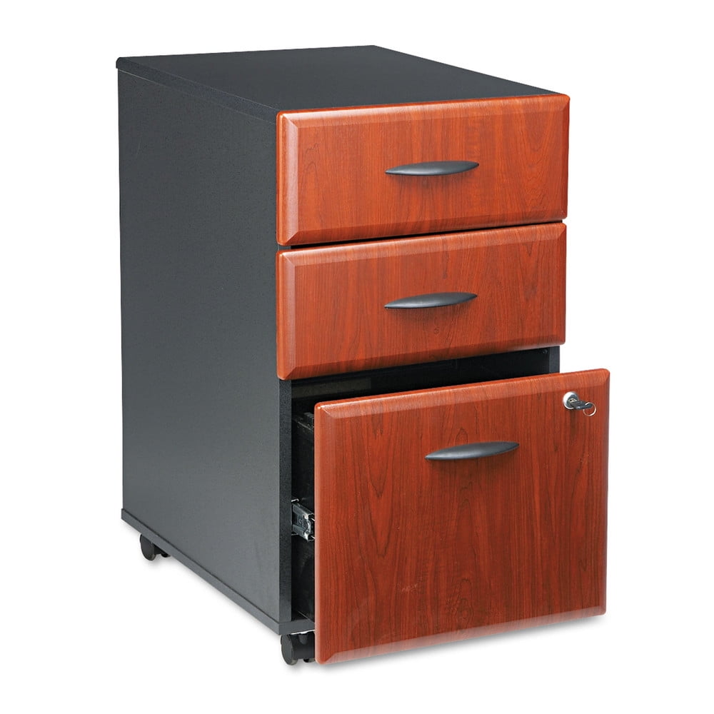 Hansen Cherry and Black 3-Drawer Lockable Mobile File Cabinet