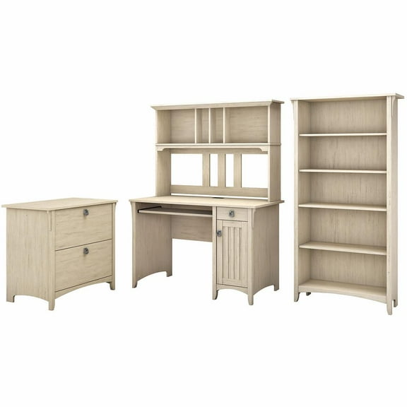 Bush Salinas Mission Desk 4-Piece Engineered Wood Office Suite in Antique White