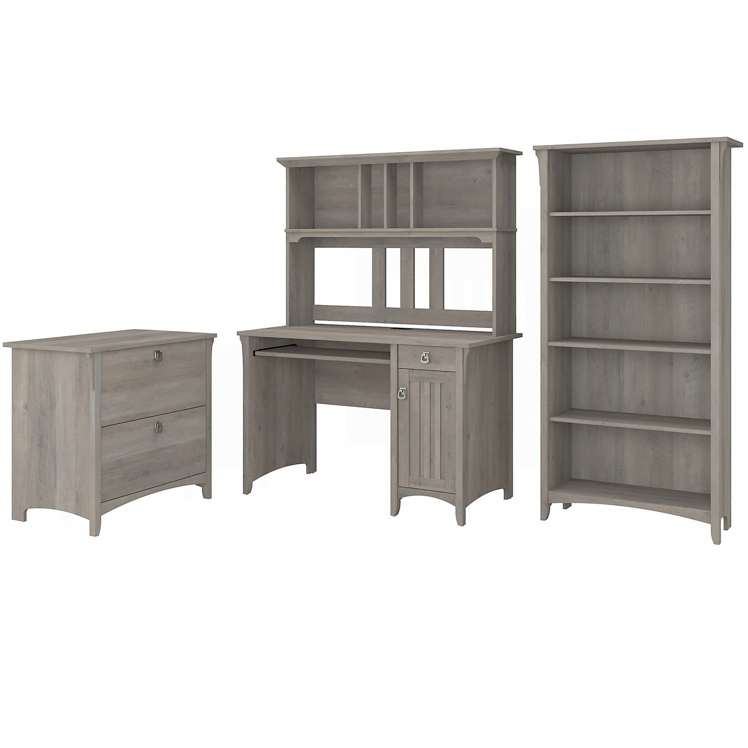 Bush Salinas Mission Engineered Wood Desk with Hutch in Driftwood Gray ...
