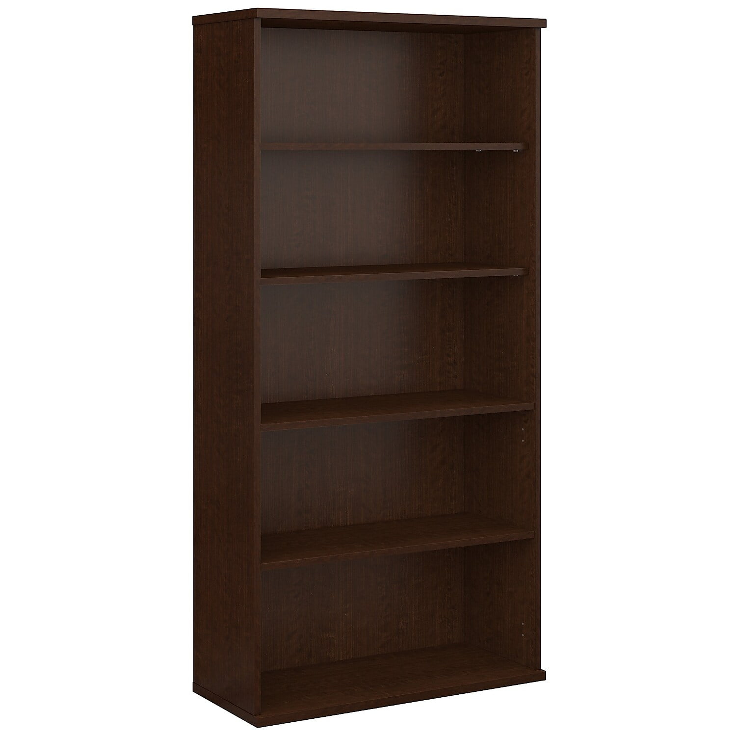 Mocha Cherry Adjustable 5-Shelf Wooden Bookcase with Doors