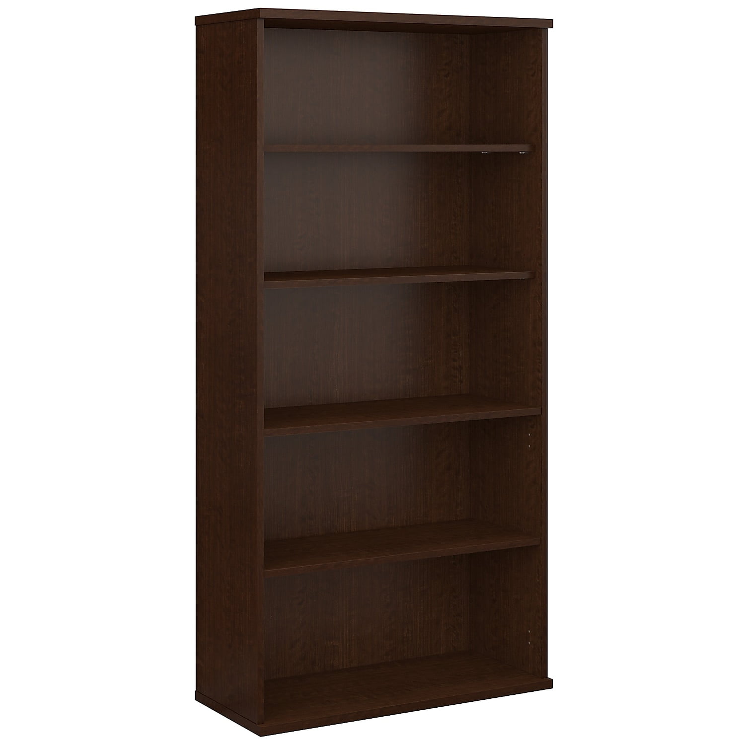 Mocha Cherry Adjustable 5-Shelf Wooden Bookcase with Doors