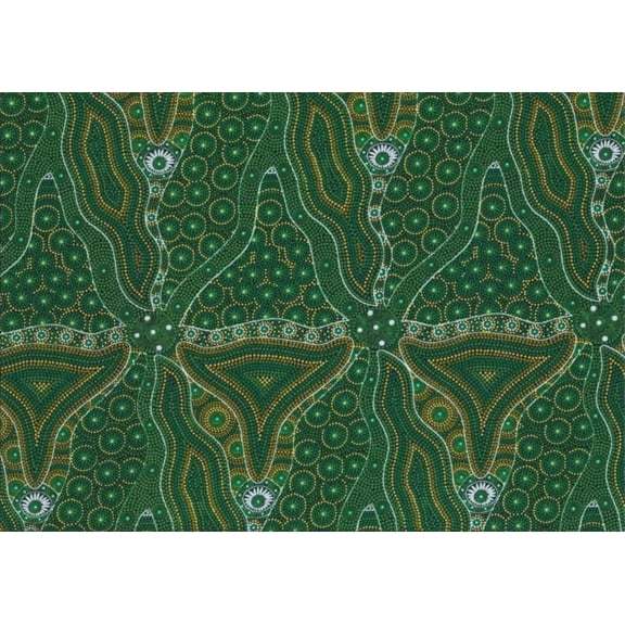 Bush Tomato and Waterhole Green Australian Aboriginal Cotton Fabric MS Textiles