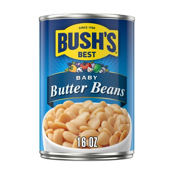 Bush's Baby Butter Beans, Plant-Based Protein, Canned Beans, 16 oz