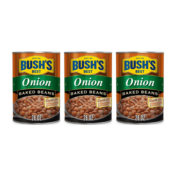 Bush's Baked Beans with Onion, Canned Beans, 28 oz Can (Pack of 3)