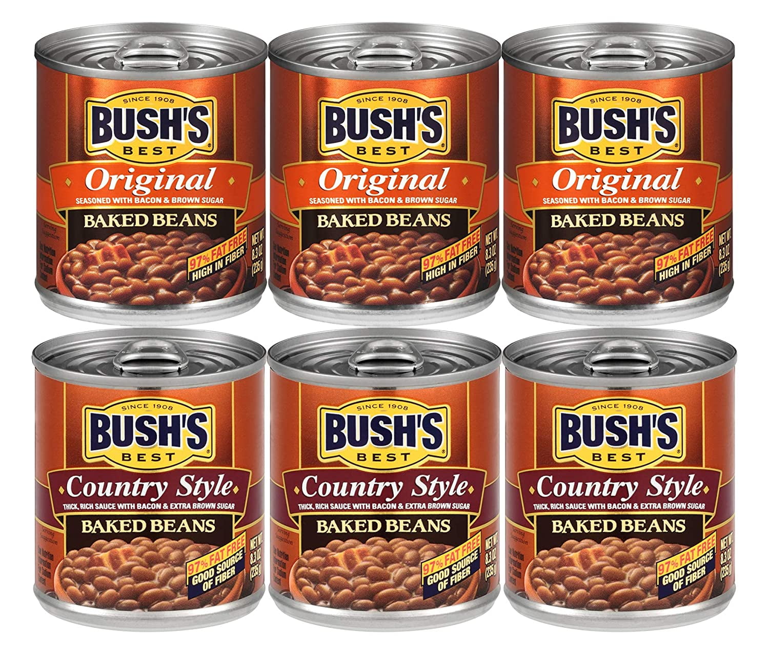 Bush's Best 3 Original Baked Beans, 3 Country Style Baked Beans, 8.3 Oz