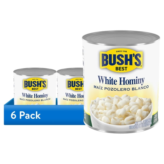 (6 pack) Bushs Best White Hominy 108 Oz. Can
