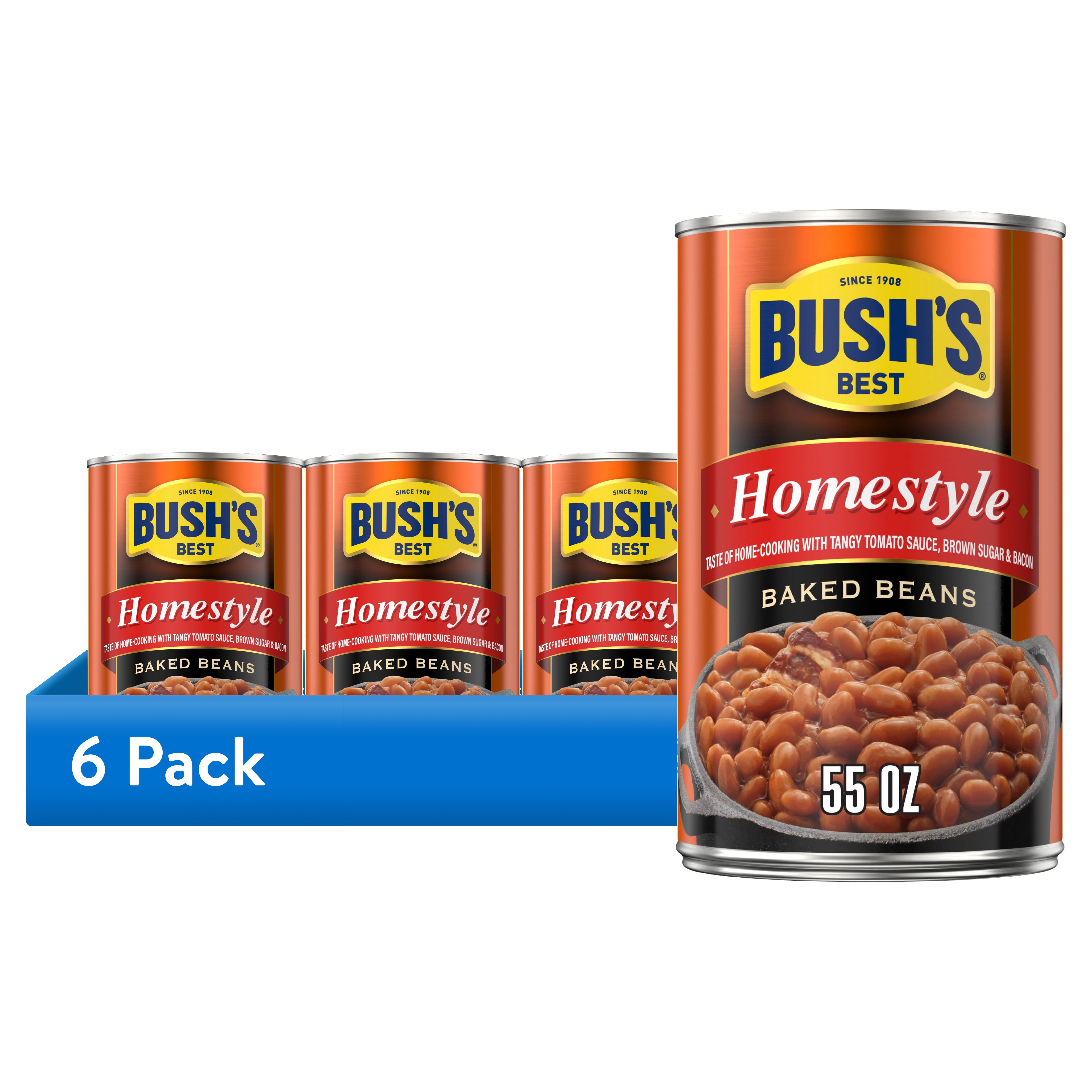 (6 pack) Bush's Homestyle Baked Beans, Canned Beans, 55 oz Can