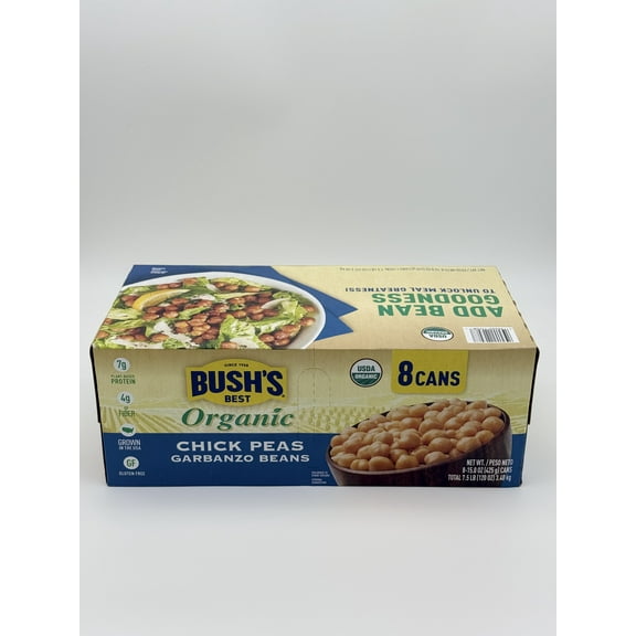 Bushs Best Organic Chick Peas, Garbanzo Beans, 15 oz Cans (Pack of 8)