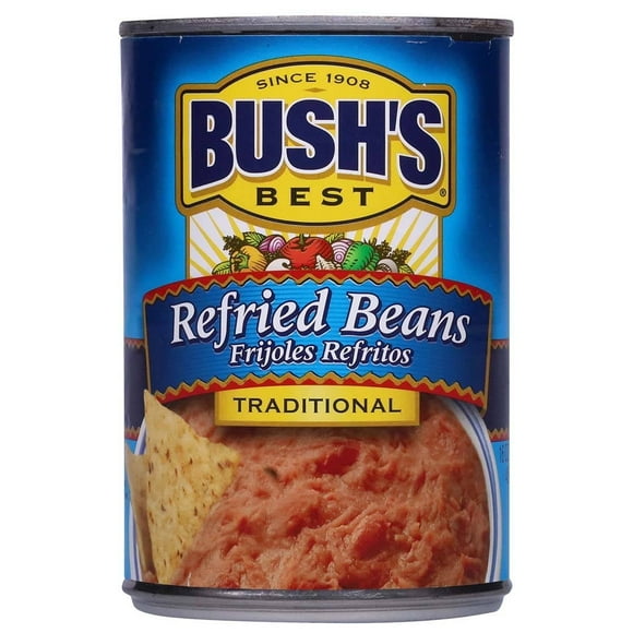 Bush's Best Traditional Refried Beans 16 oz - Refried Beans, Traditional Recipe, Mexican Food, Protein