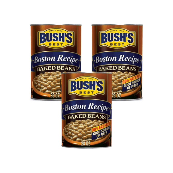 Bush's Boston Recipe Baked Beans, Canned Beans, 28 oz Can (Pack of 3)
