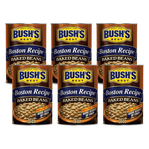 Bush's Boston Recipe Baked Beans, Canned Beans, 28 oz Can (Pack of 6)