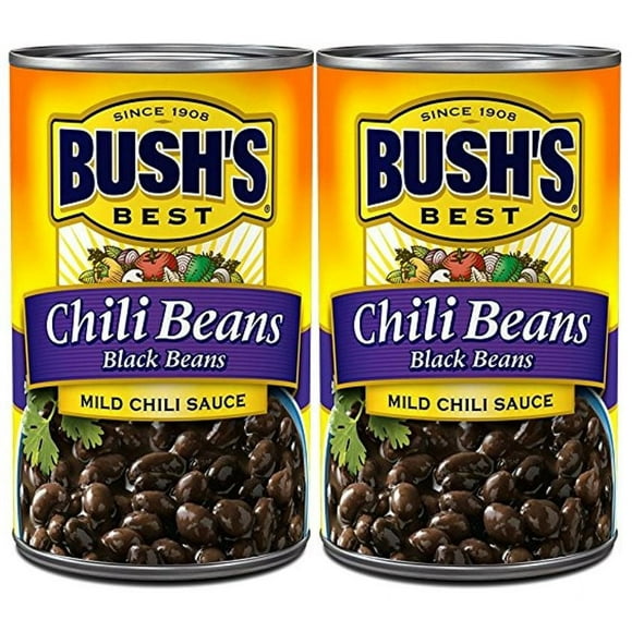 Bush's Chili Beans, Canned Black Beans in Mild Chili Sauce, 15.5 oz Can, Pack of 2