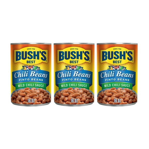 Bush's Chili Beans, Canned Pinto Beans in Mild Chili Sauce, 16 oz Can (Pack of 3)