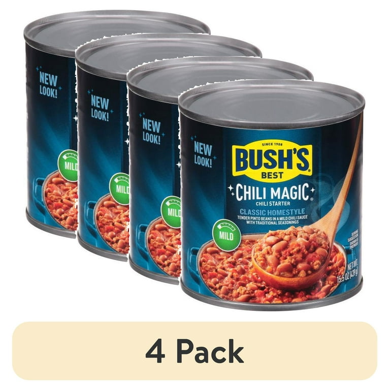 (4 pack) Bush's Classic Homestyle Chili Magic, Canned Beans, 15.5 oz Can