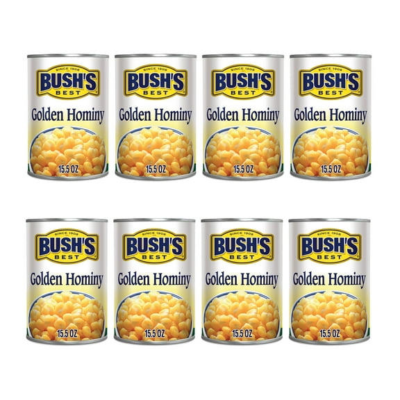 Bush's Golden Hominy, Canned and Shelf Stable, 15.5 oz (Pack of 8)