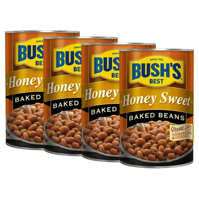 (4 pack) Bush's Honey Sweet Baked Beans, Canned Beans, 28 oz Can