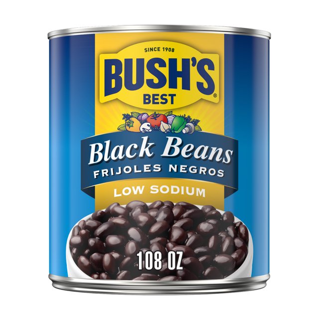 Bush's Low Sodium Black Beans, Canned Black Beans, 108 oz Can