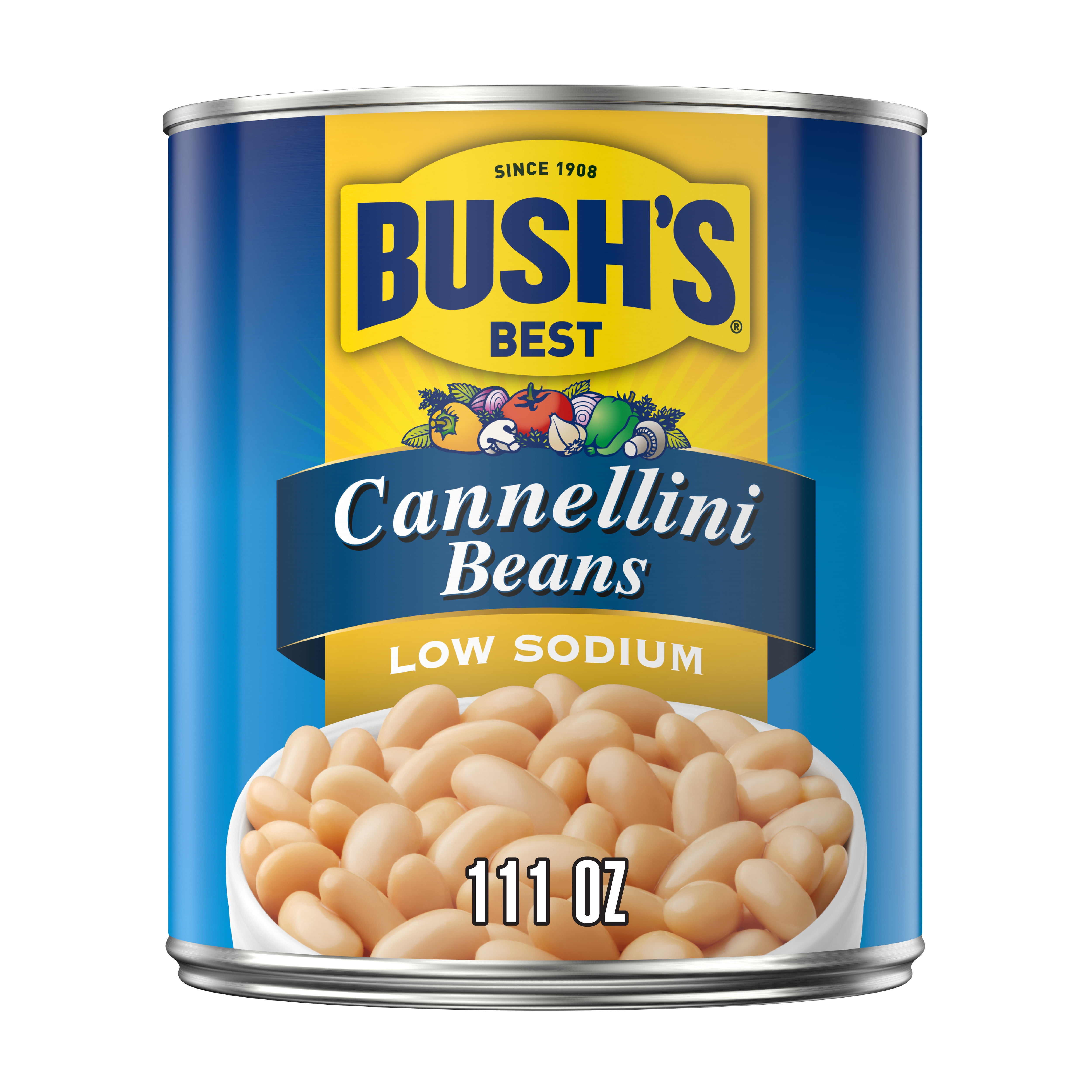 Bush's Low Sodium Cannellini Beans, Canned White Kidney Beans, 111 oz