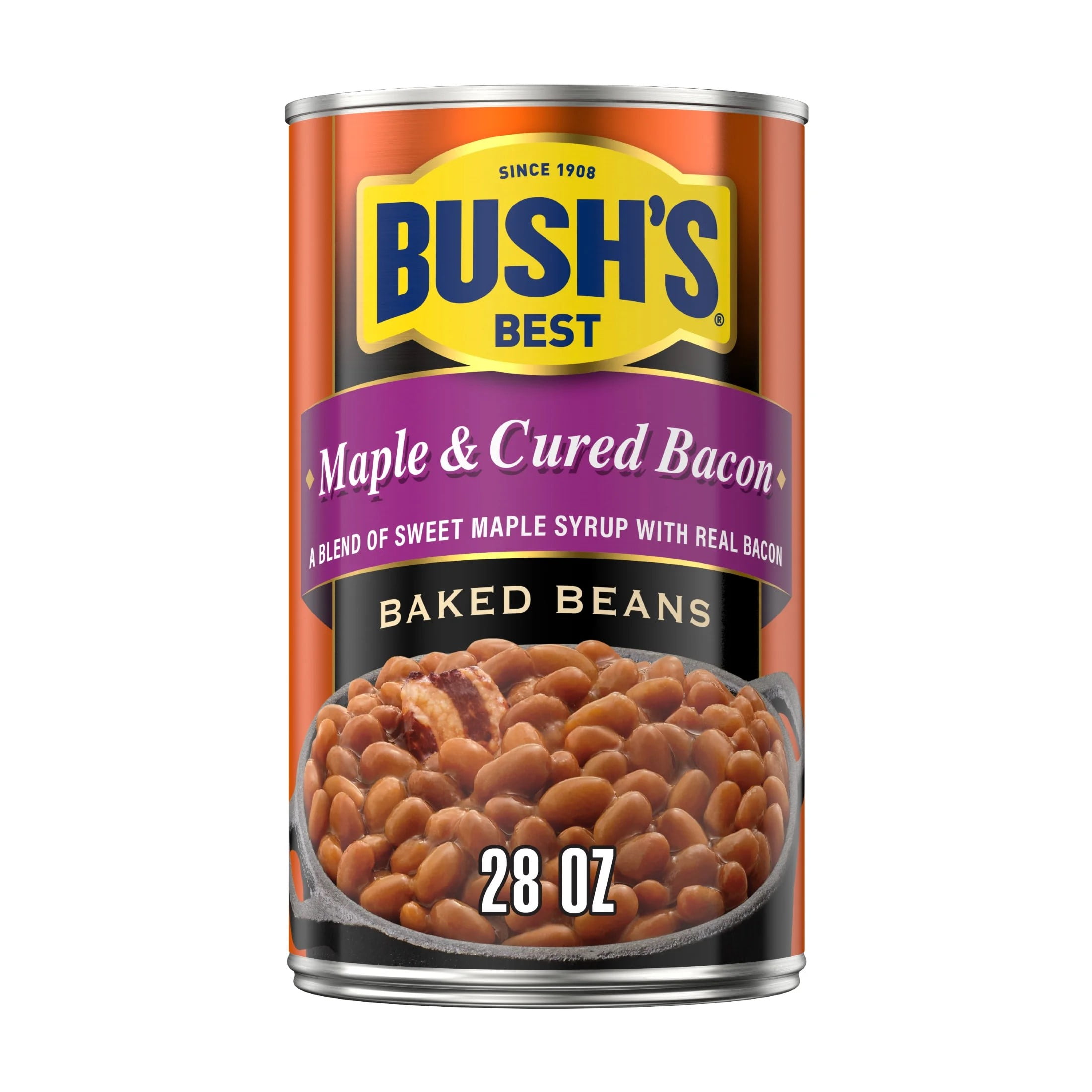 Bush's Gluten-Free Maple and Cured Bacon Baked Beans, High Protein, High Fiber, 28 oz Can